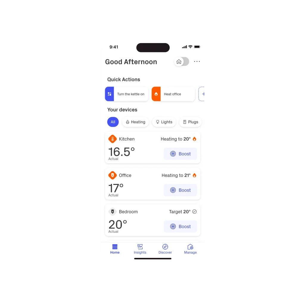 Hive Smart Thermostat and Mobile App Interface